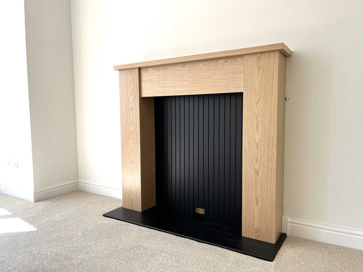 Oak effect fireplace