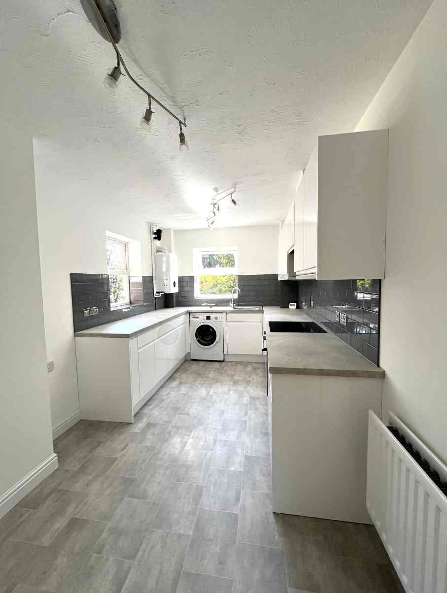 Smart, modern, white kitchen.